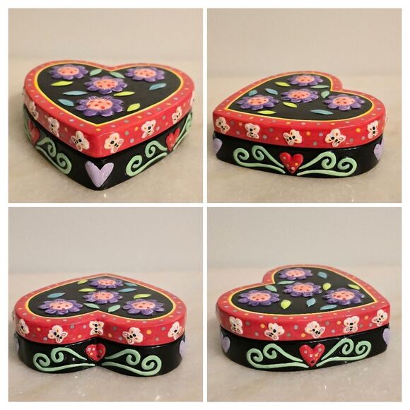 Heart Shaped Floral Ceramic Custom Trinket Box Handpainted - Picture 4 of 8